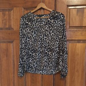 Banana Republic Black and Cream Animal Print Blouse